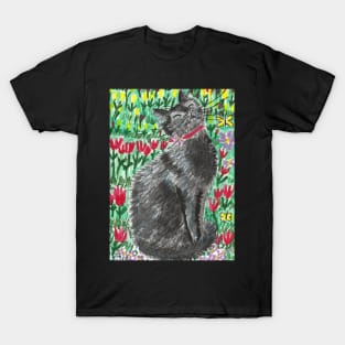Happy cat in the garden painting T-Shirt